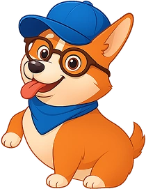 Улыбающаяся корги в кепке и очках